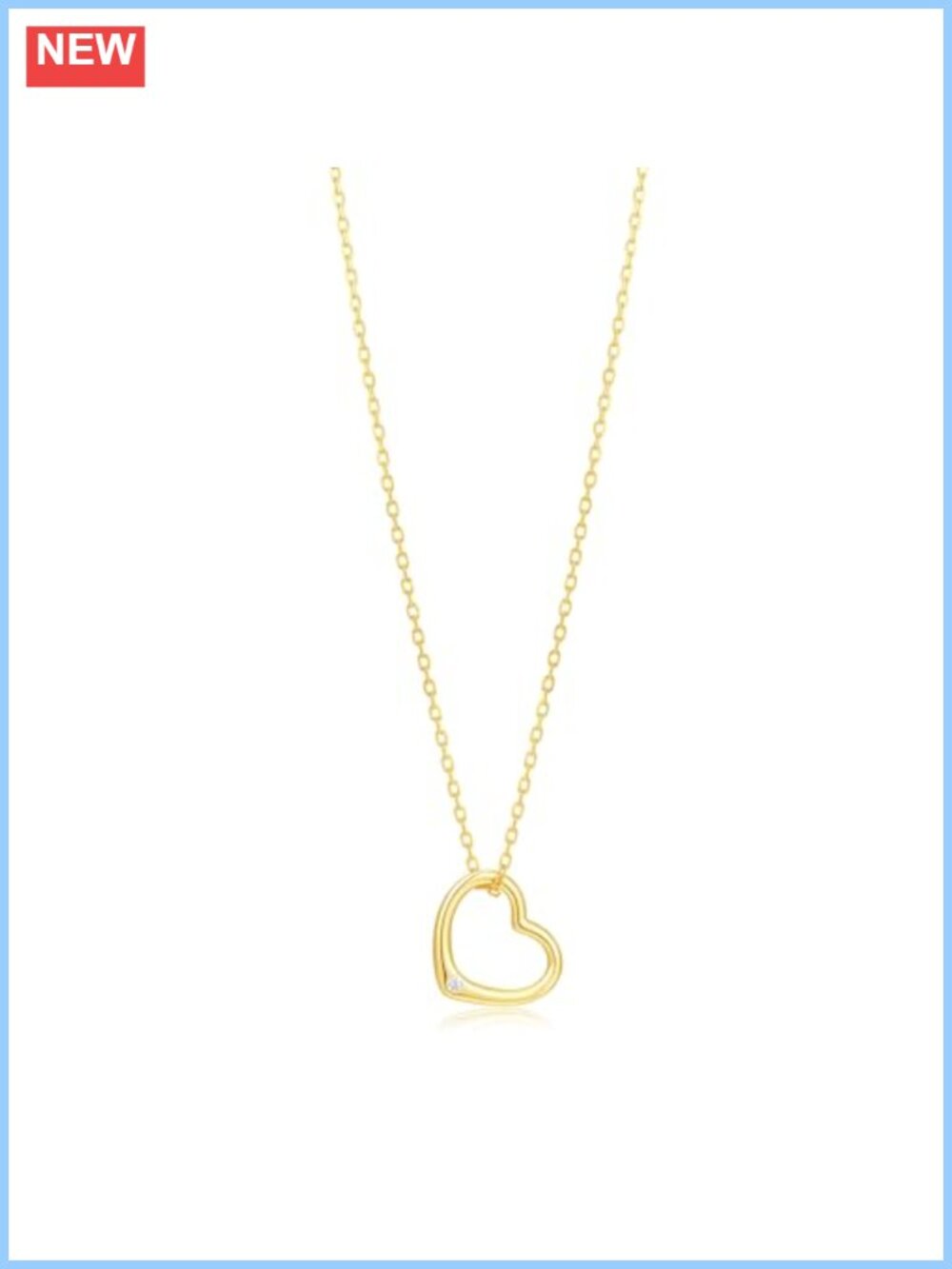 Sterling Silver Open Heart Necklace 925 Silver CZ 14K Gold Plated Minimalist